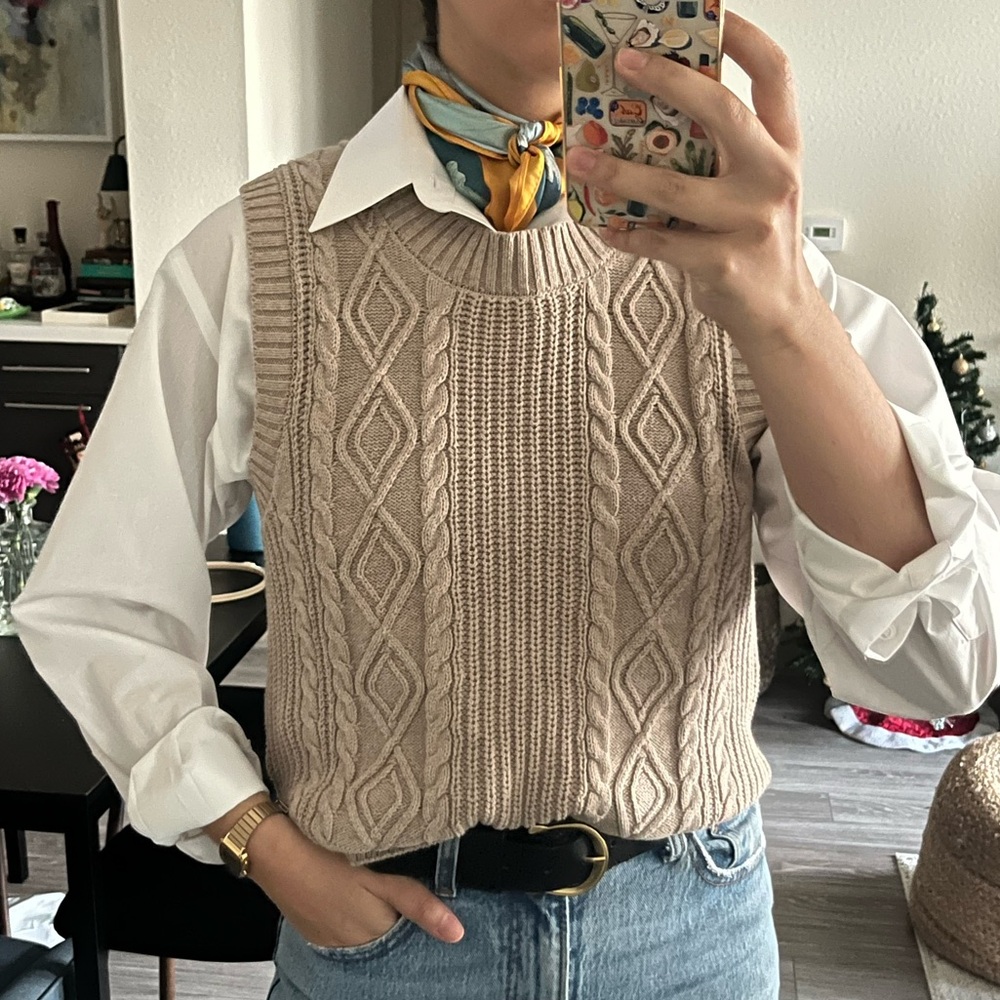 Cable Knit Beige Sweater Vest